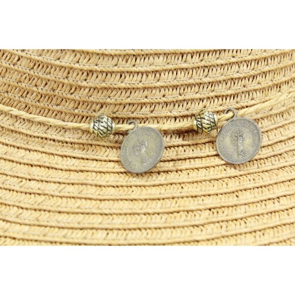 Broner Tan Straw Floppy Sun Hat with Coin Detail - Picture 5 of 7